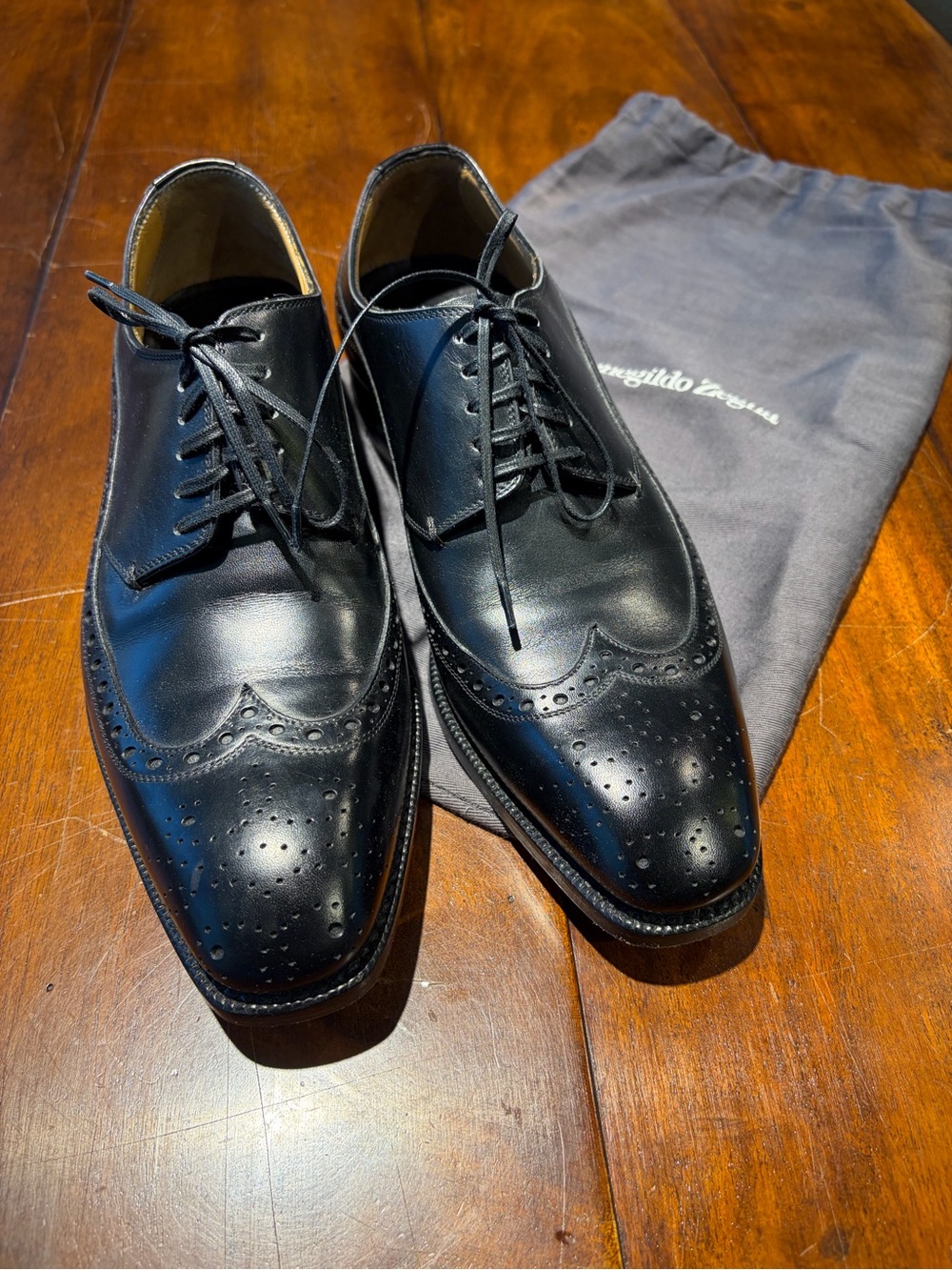 Ermenegildo Zegna Black Brogue Oxford Dress Shoes